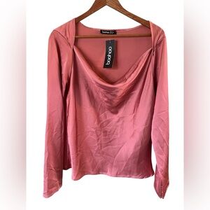 Boohoo Rose Long Sleeve Drape Blouse